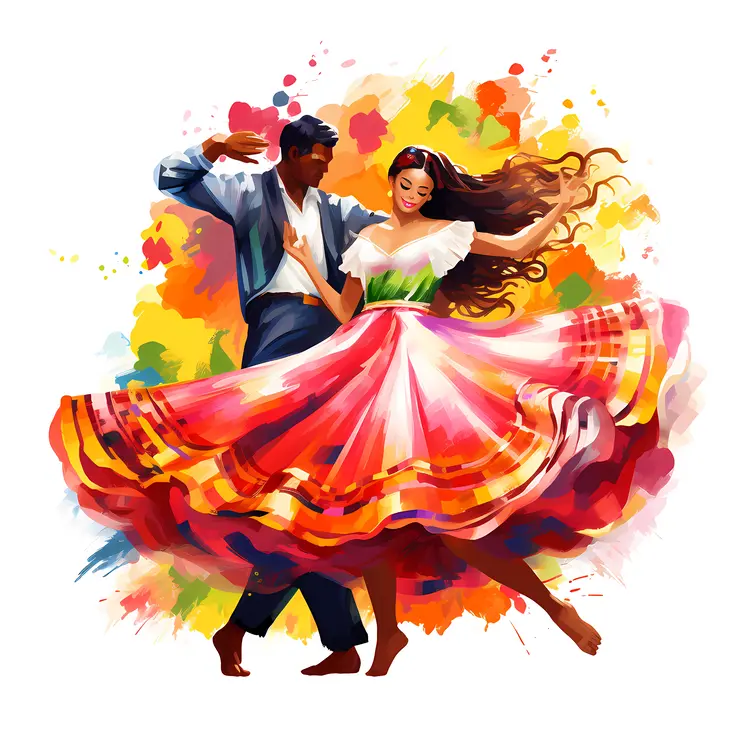 Dancing Couple in Vibrant Traditional Attire