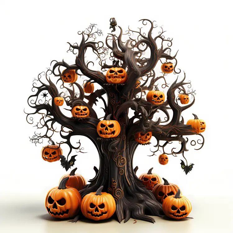 Spooky Tree with Jack-o'-lanterns