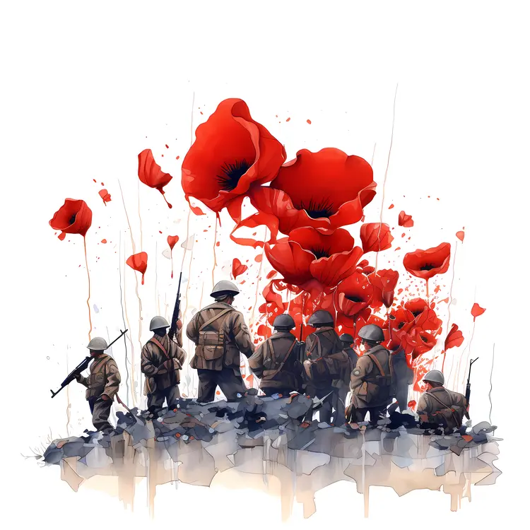 Group of Soldiers with Poppies