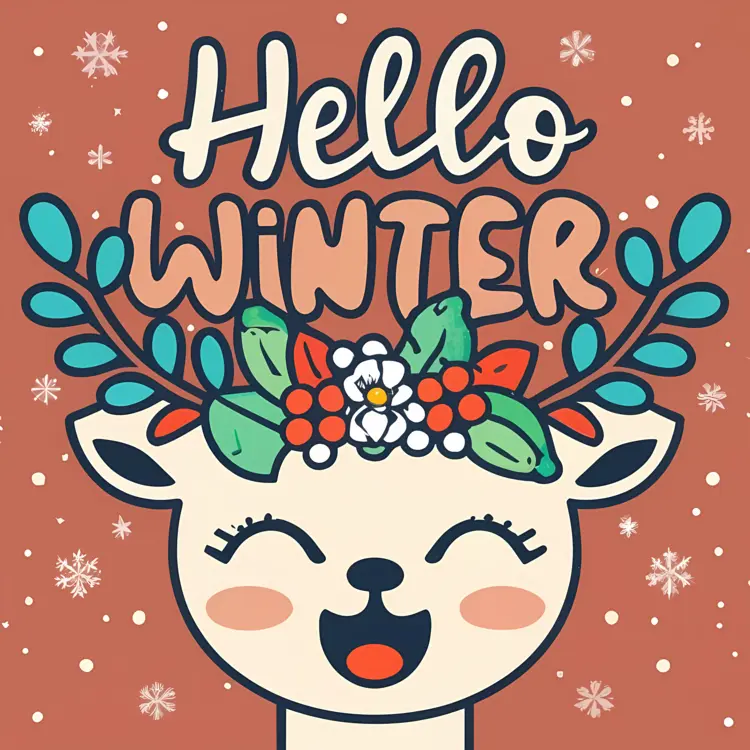 Cute Reindeer with Flowers and Berries