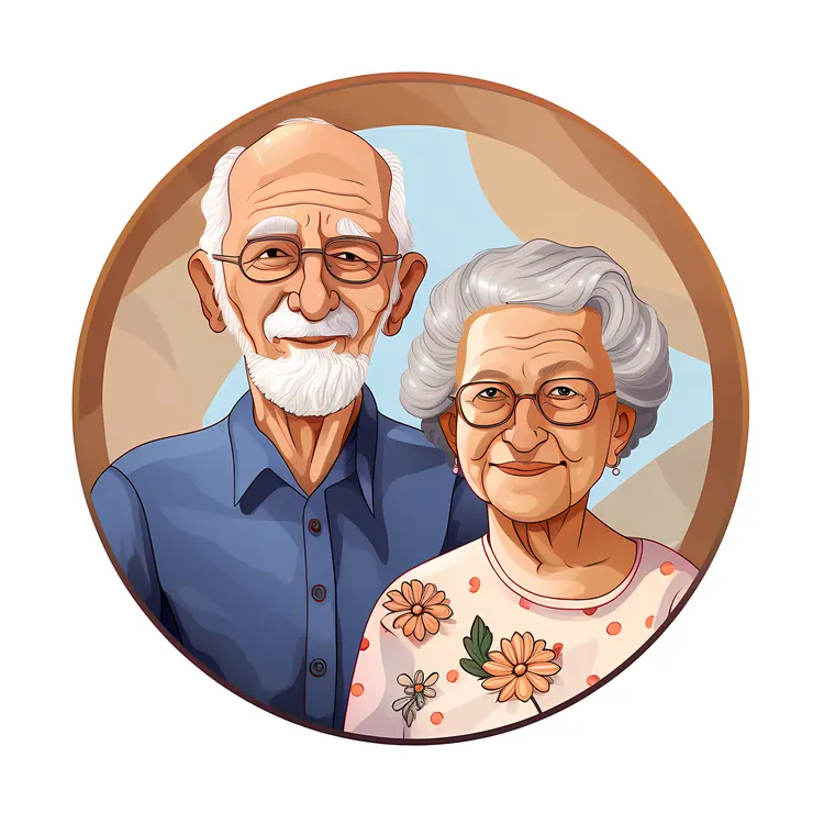 Elderly Couple Portrait in Circular Frame