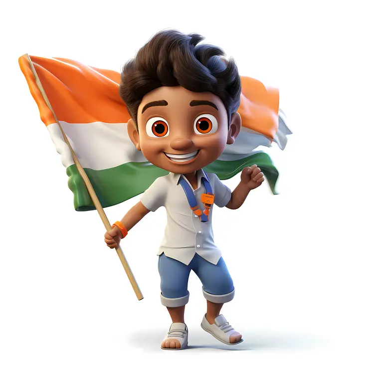 Patriotic Boy Holding Indian Flag