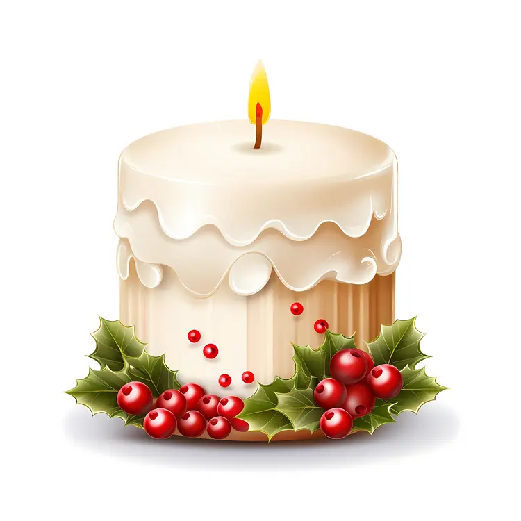 Festive White Candle with Holly