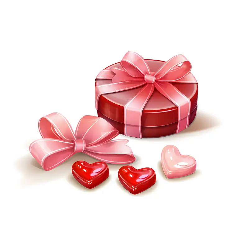 Red Gift Box with Pink Ribbon and Hearts