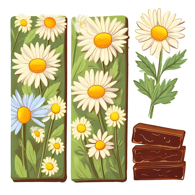 Beautiful Daisy Illustration with Chocolate Bars