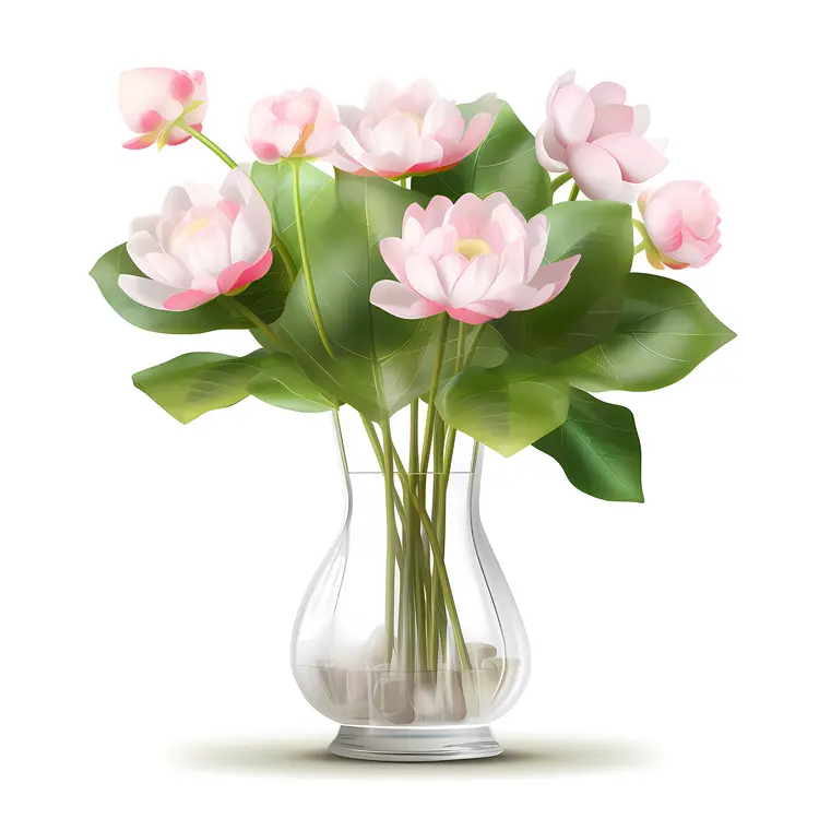 Beautiful Lotus Flowers in Glass Vase