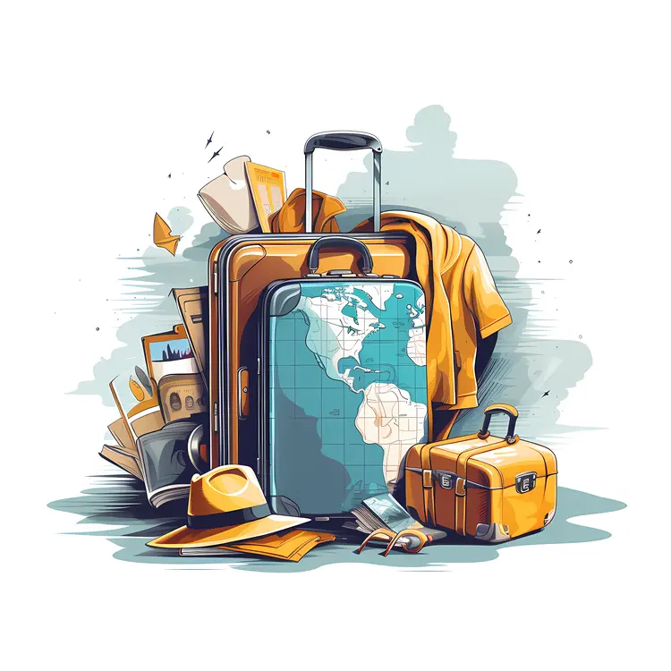 Luggage with Map and Travel Essentials