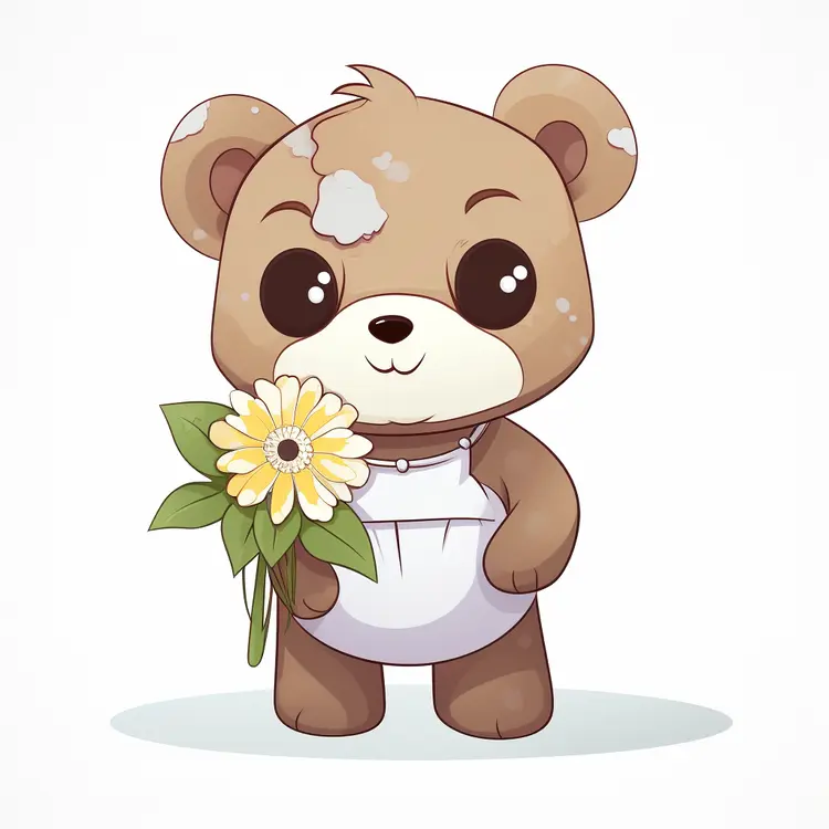 Cute Brown Bear Holding a Flower