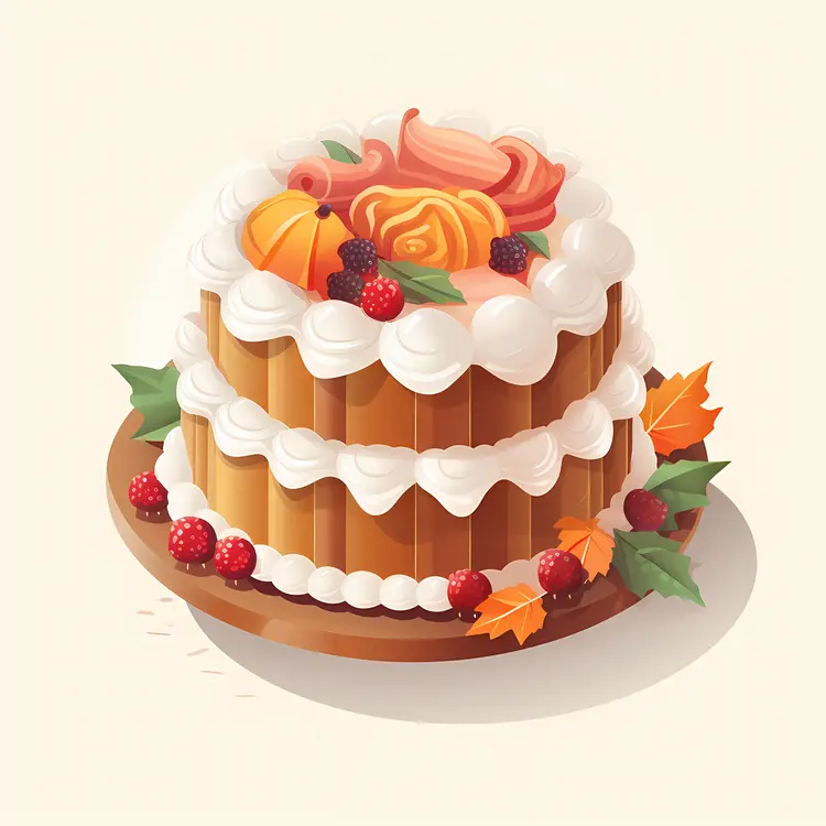 Autumn Cake with Fruits and Flowers