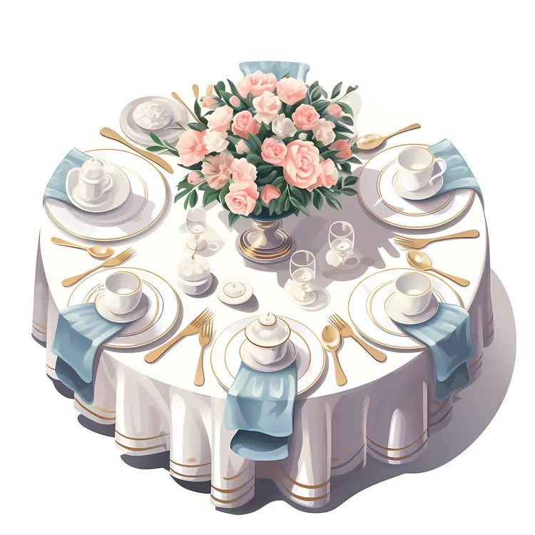 Elegant Table with Floral Centerpiece and Gold Cutlery