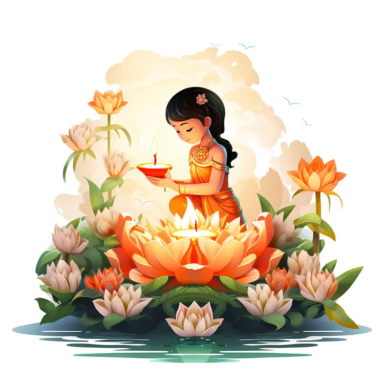 Girl with Lotus Flower and Candles