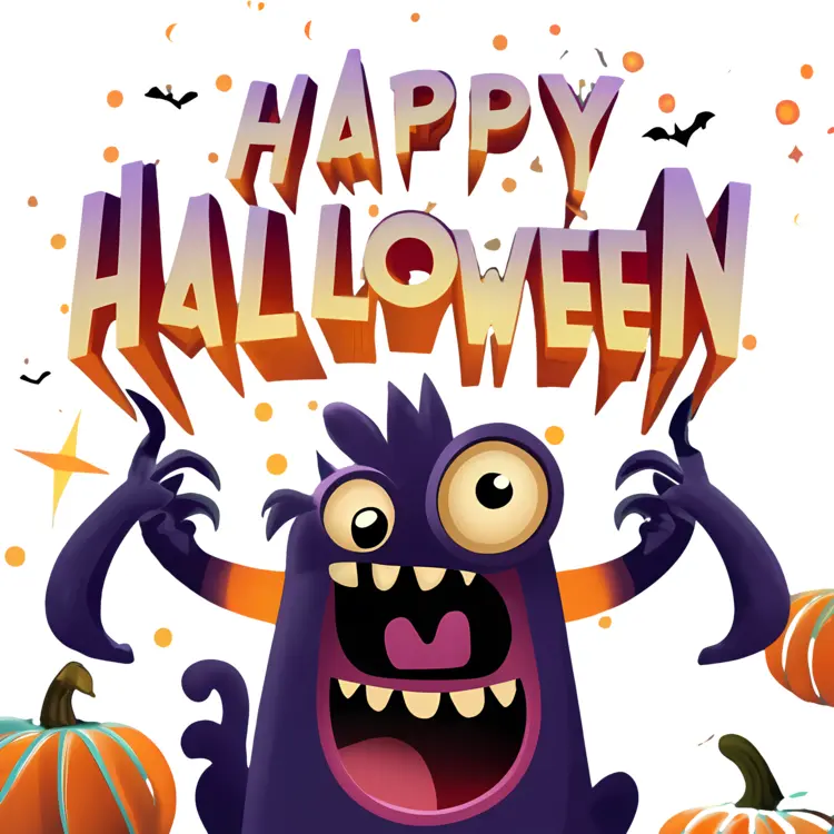 Happy Halloween Text with Monster Illustration