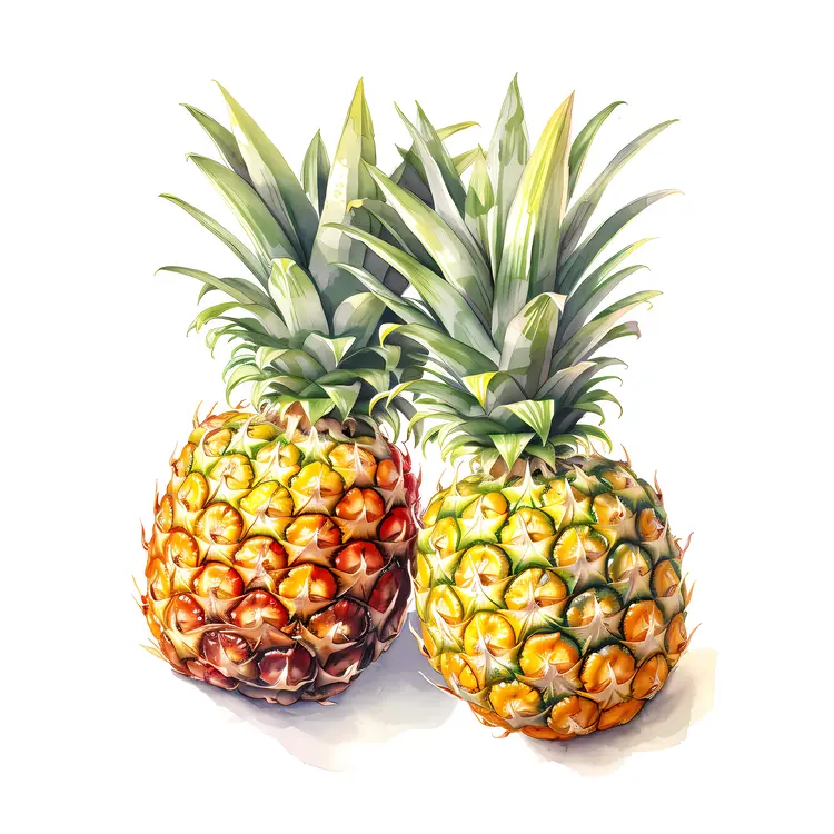 Two Fresh Pineapples with Spiky Leaves