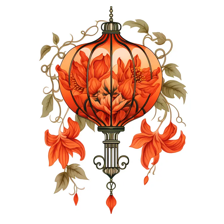 Decorative Red Lantern with Flowers