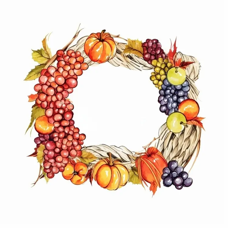 Autumn Wreath with Pumpkins and Grapes