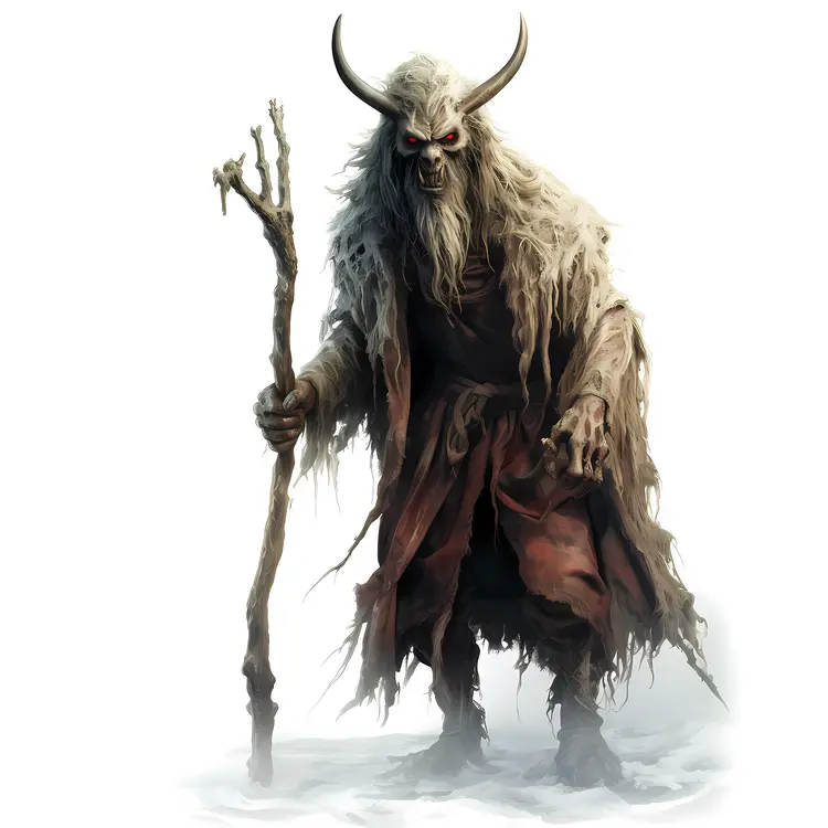 Horned Creature in Tattered Clothes in Snow