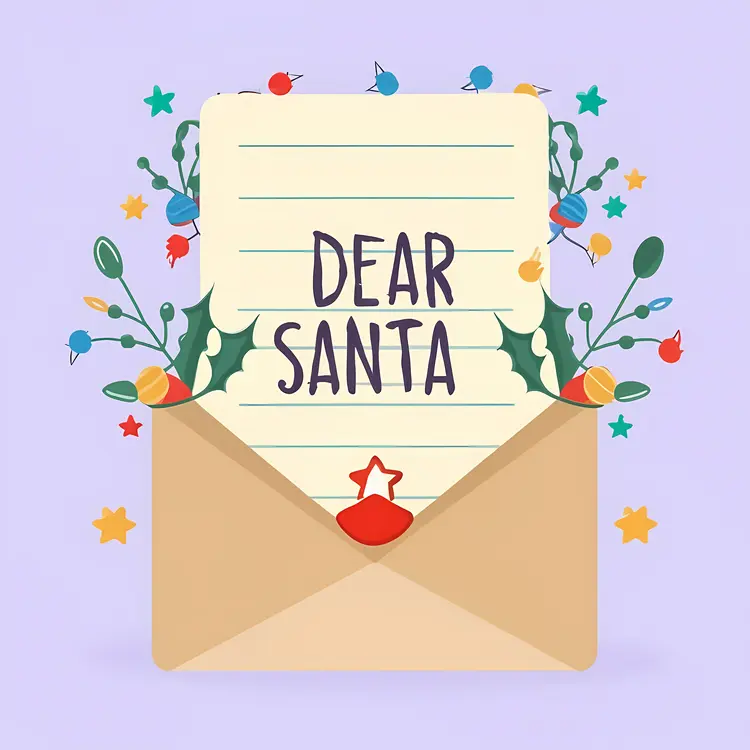 Dear Santa Letter in Brown Envelope with Festive Decorations