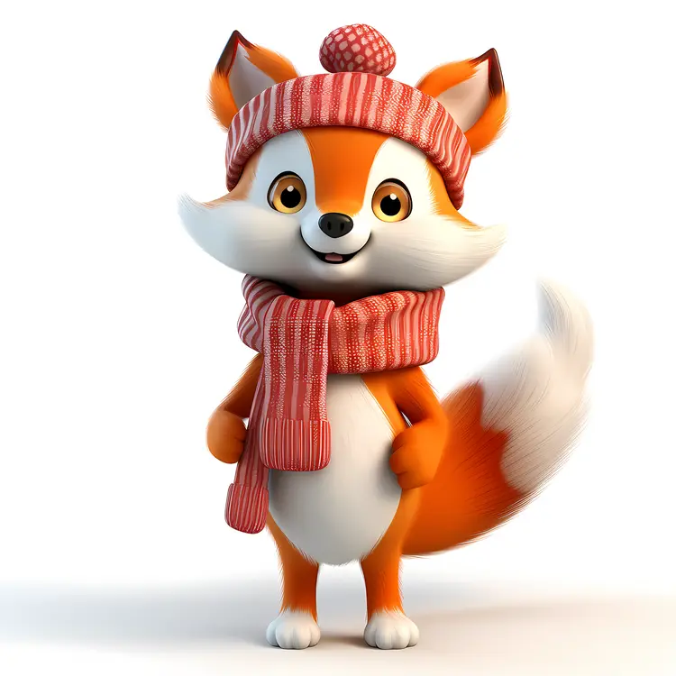 Adorable Fox in Winter Hat and Scarf