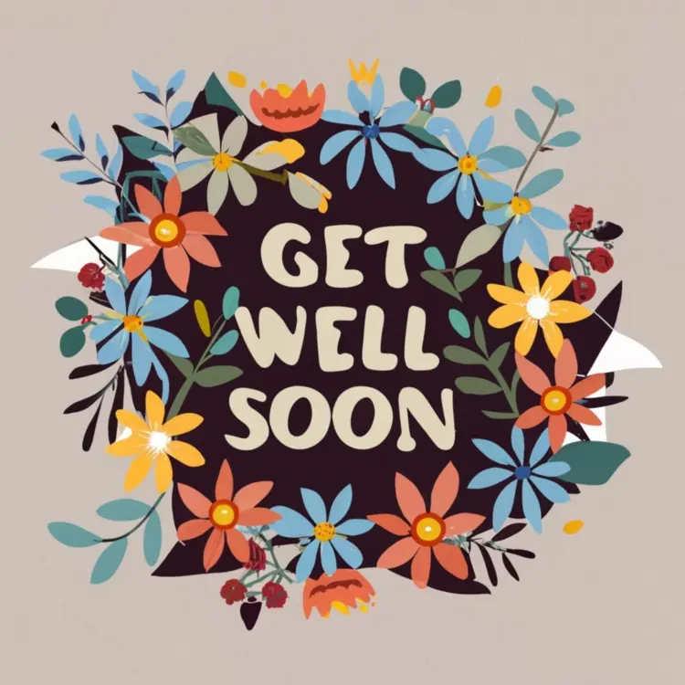 Get Well Soon Message with Colorful Floral Wreath