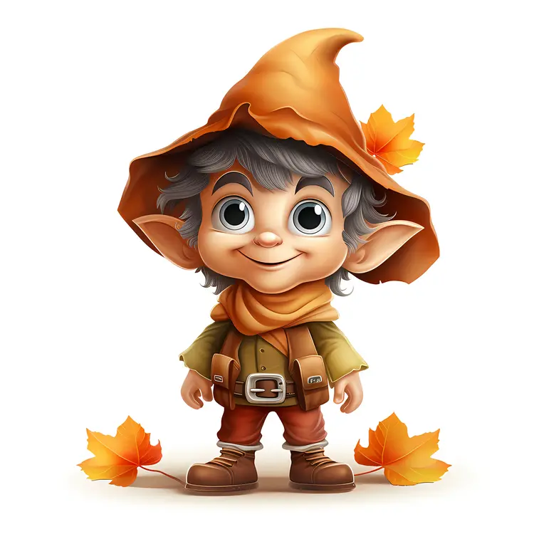 Cute Elf with Autumn Leaves