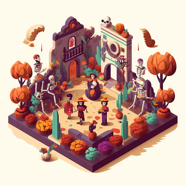 Skeleton Celebration with Decorations