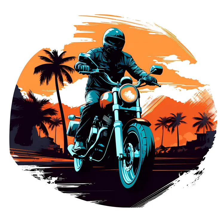 Motorcyclist with Palm Trees