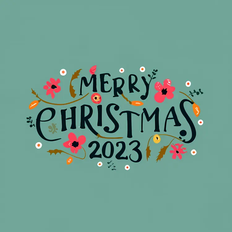 Merry Christmas 2023 Greeting with Flowers