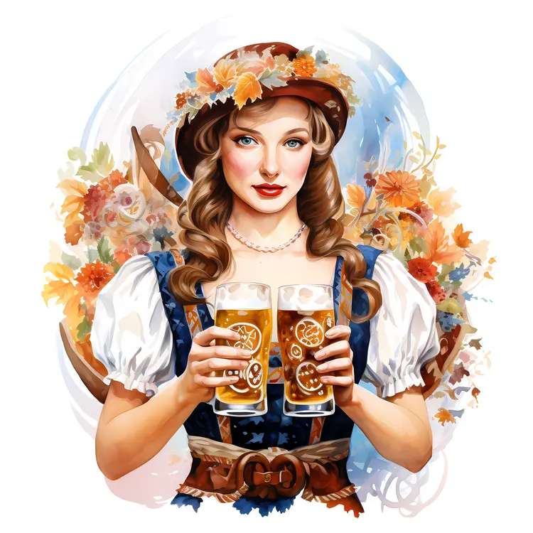 Woman in Traditional Dress Holding Beer