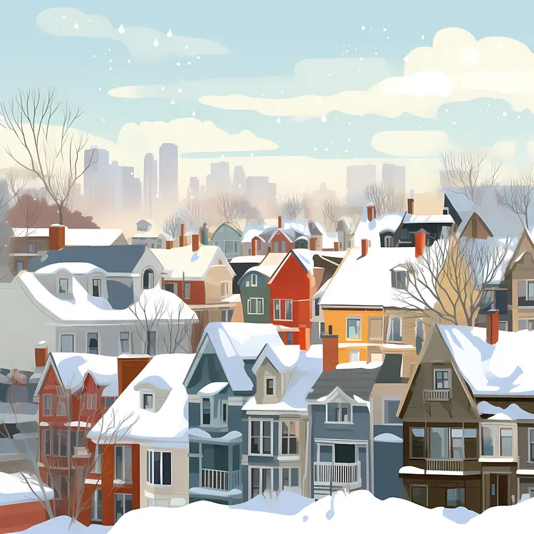 Snowy Houses in Winter