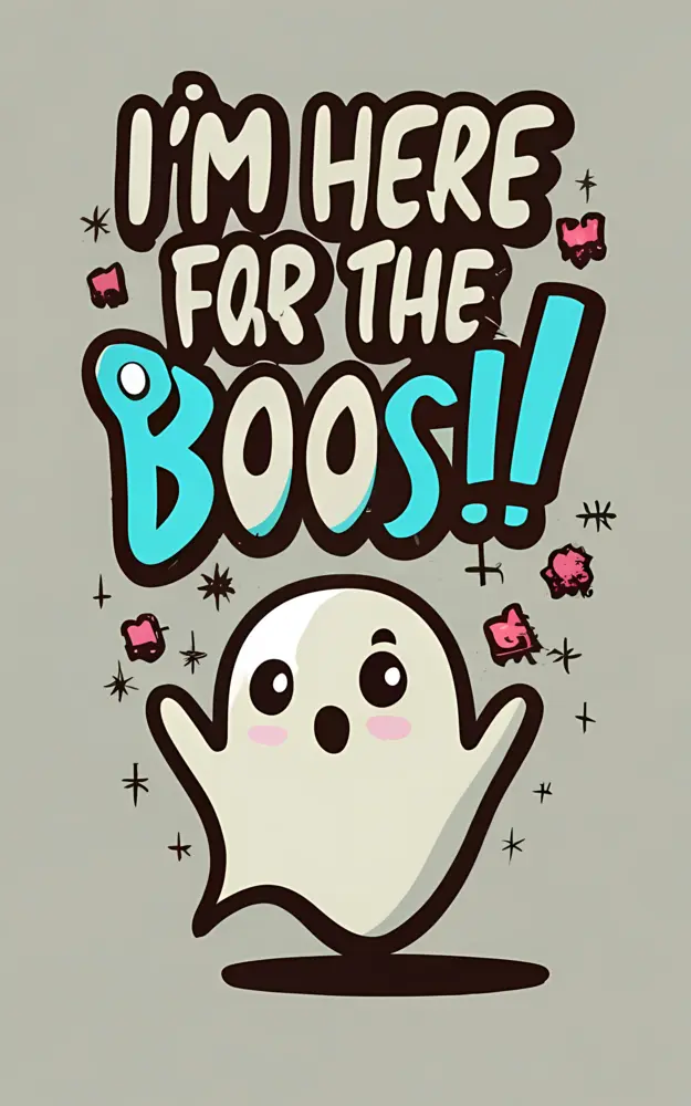 Cute Ghost with 'I'm Here for the Boos' Text