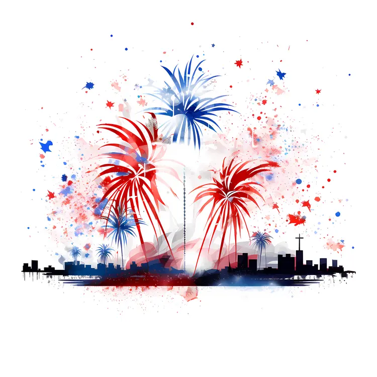 Colorful Fireworks over City Skyline