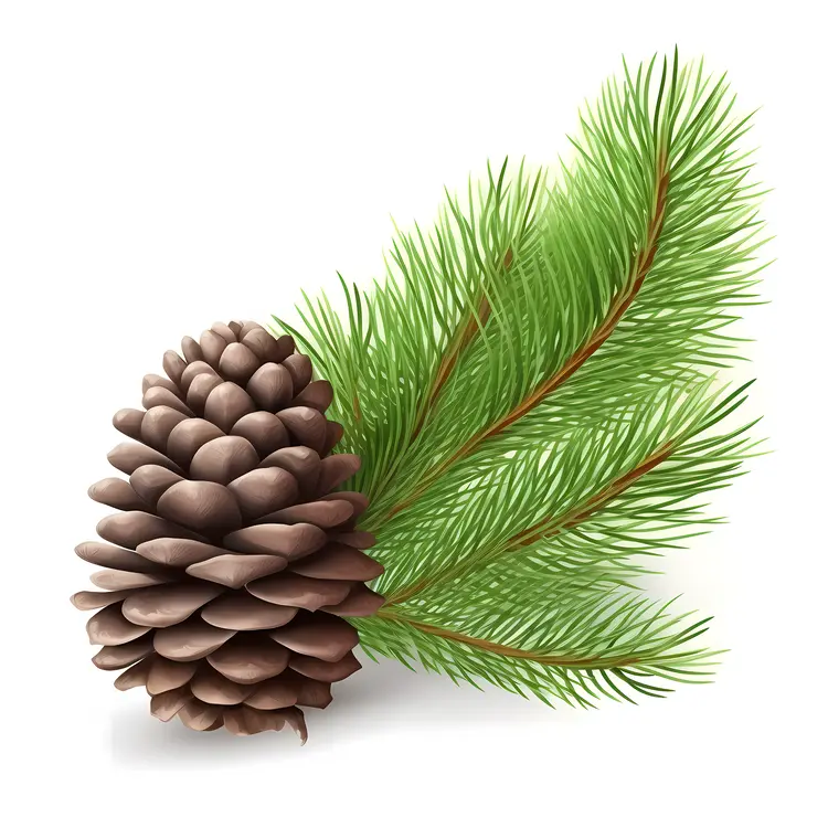 Realistic Pine Cone with Green Needles