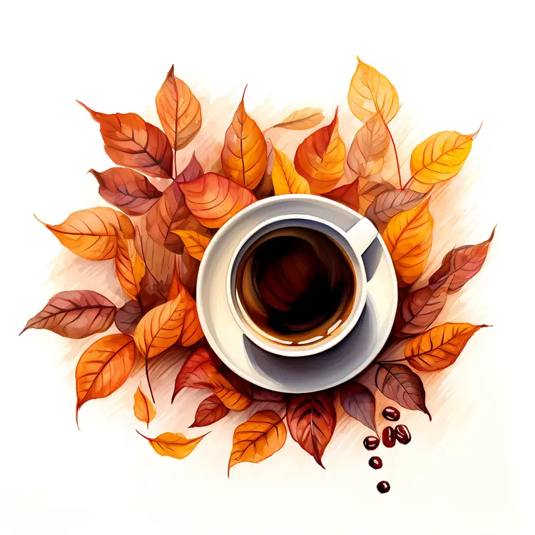 Coffee cup with autumn leaves