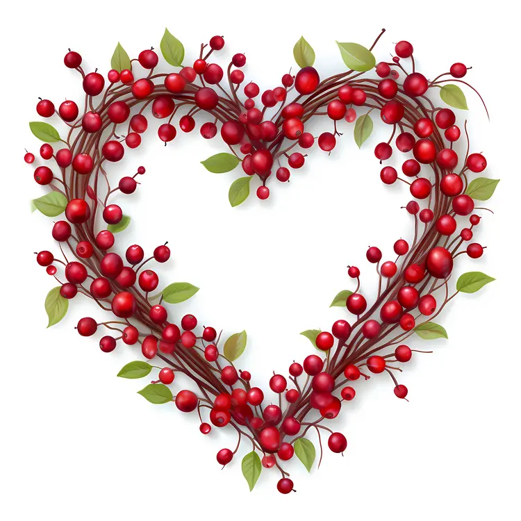 Heart-Shaped Wreath with Red Berries and Leaves