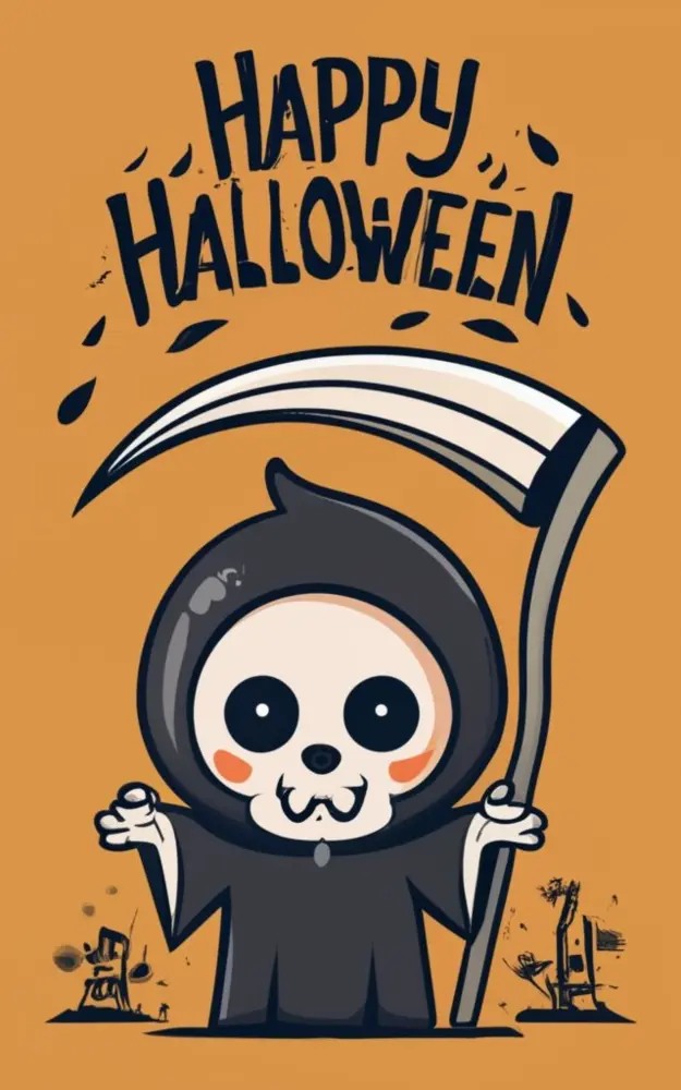 Cute Grim Reaper with Scythe for Halloween