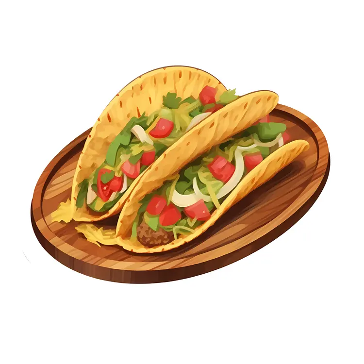 Delicious Tacos on Wooden Plate