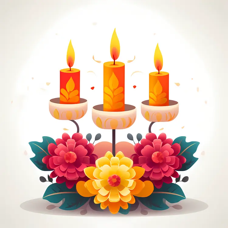 Festive Candle Arrangement with Flowers