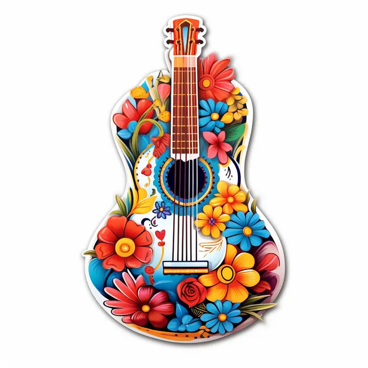 Colorful Floral Guitar for Day of the Dead Celebration