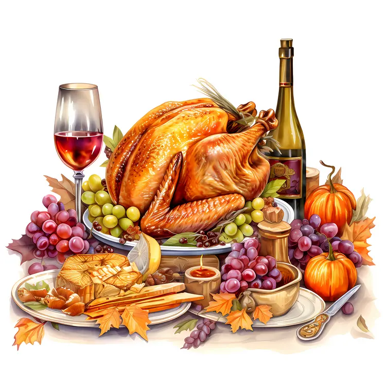 Thanksgiving Turkey with Wine and Fruits