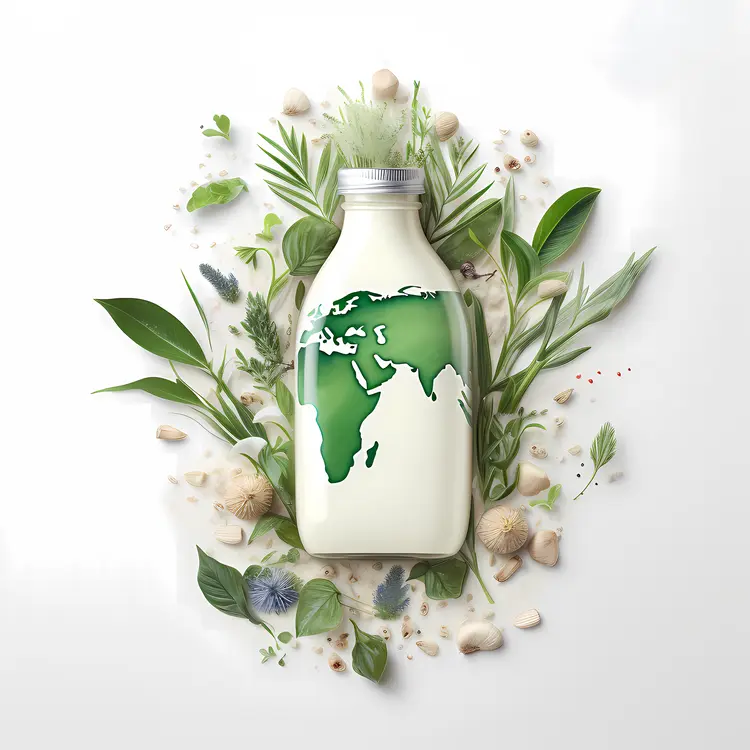 Eco-Friendly Milk Bottle with Green Leaves