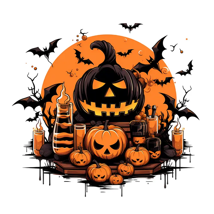 Jack-o'-Lantern with Halloween Decorations