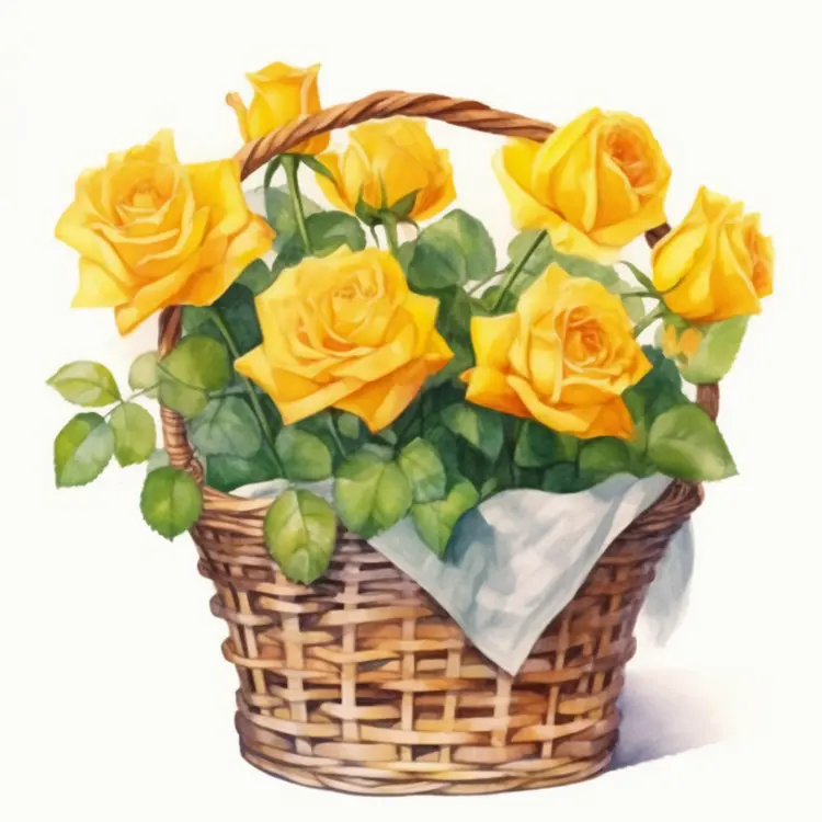 Beautiful Yellow Roses in a Basket