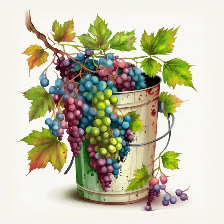 Colorful Grapes in a Rustic Bucket