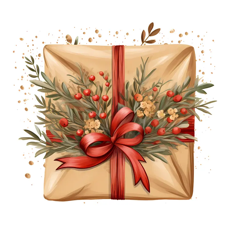 Beautifully Wrapped Gift Box with Red Ribbon