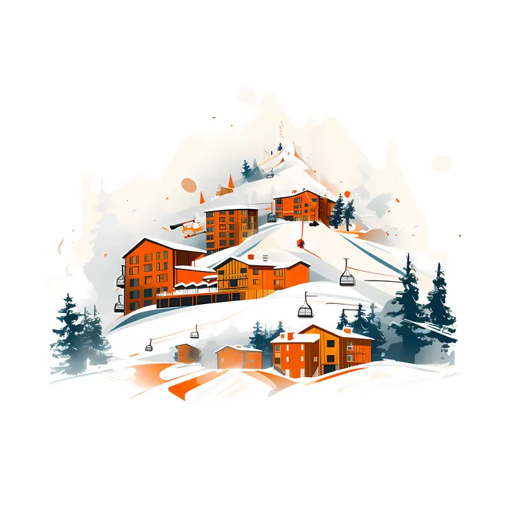 Snowy Mountain Village with Cabins