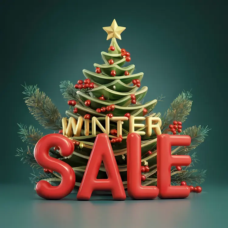 Winter Sale with Christmas Tree and Decorations