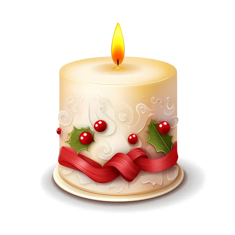 Festive Christmas Candle with Holly and Ribbon