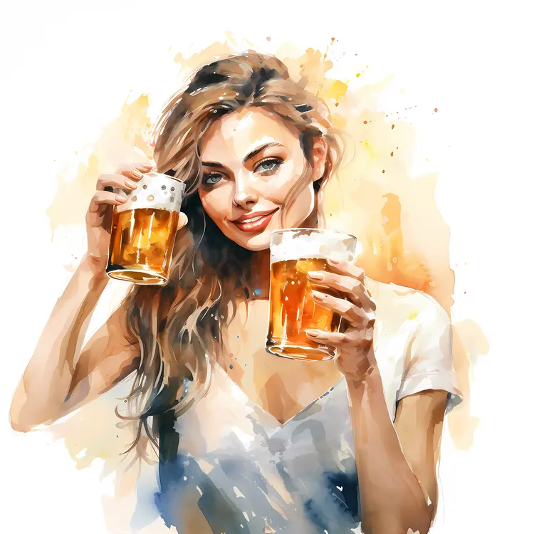 Woman Holding Two Beers