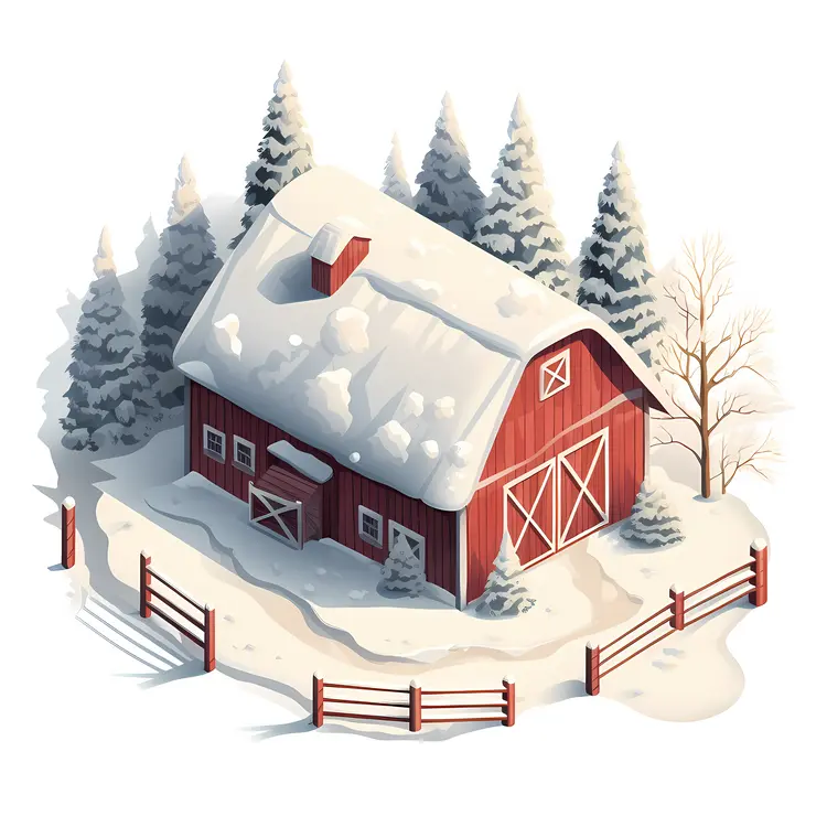 Red Barn in Snowy Winter