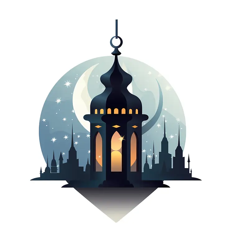 Islamic Lantern with Moon and Stars